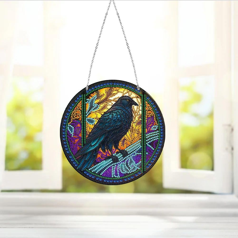DIY Stained Glass Crow Diamond Painting Acrylic Wall Hanging Decor