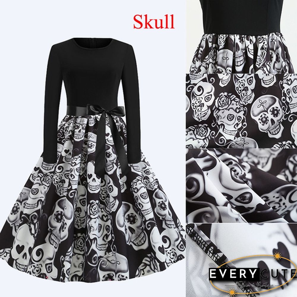 6 Styles Fashion Lady Autumn and Winter Xmas Clothes Christmas Costume Casual Long Sleeve Halloween Print Party Dress Plus Size