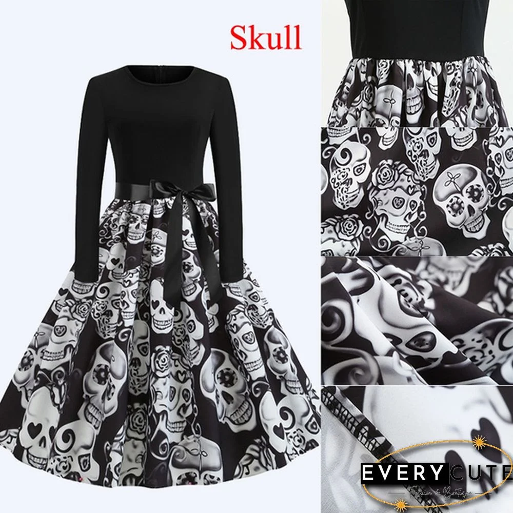 6 Styles Fashion Lady Autumn and Winter Xmas Clothes Christmas Costume Casual Long Sleeve Halloween Print Party Dress Plus Size