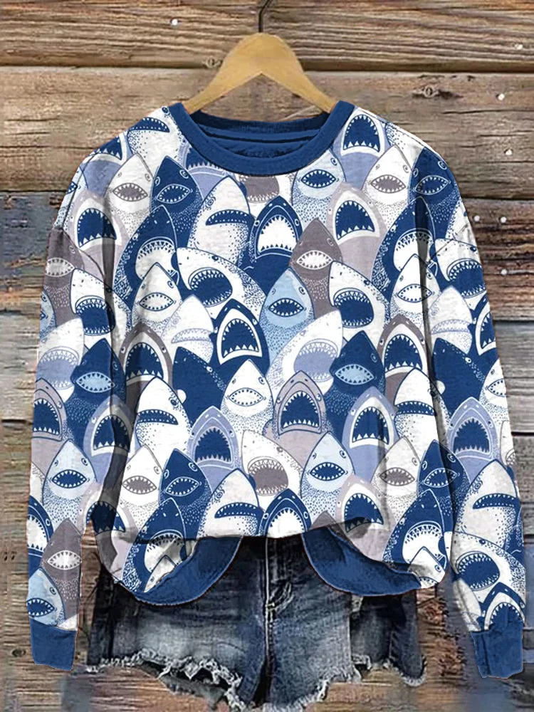 Shark Art Print Casual Cozy Sweatshirt