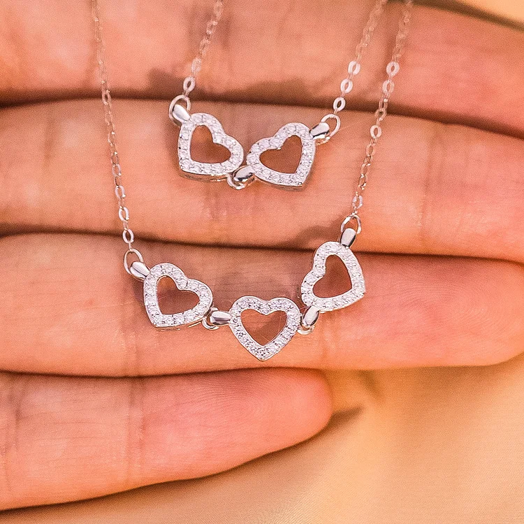 S925 Mother & Family Forever linked together Heart Necklace