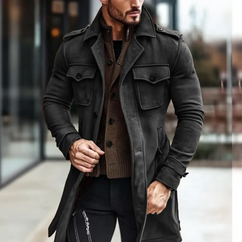 Men's Solid Color Slim Fit Mid-Length Coat