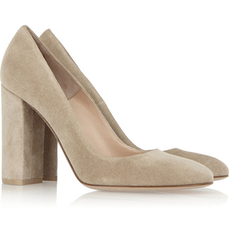 VCSHOES Fall Ladies Suede Leather Chunky High Heels Solid Pumps Women Simple Round Toe Party Thick Heels Dress Pump Shoes