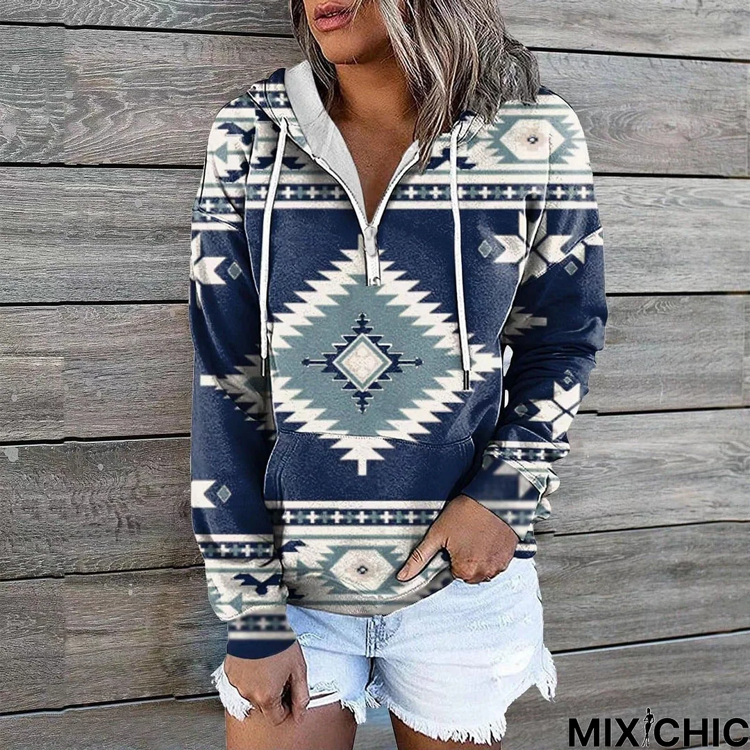 Glamorous Women's Zipper Ethnic Hoodie Coat Top