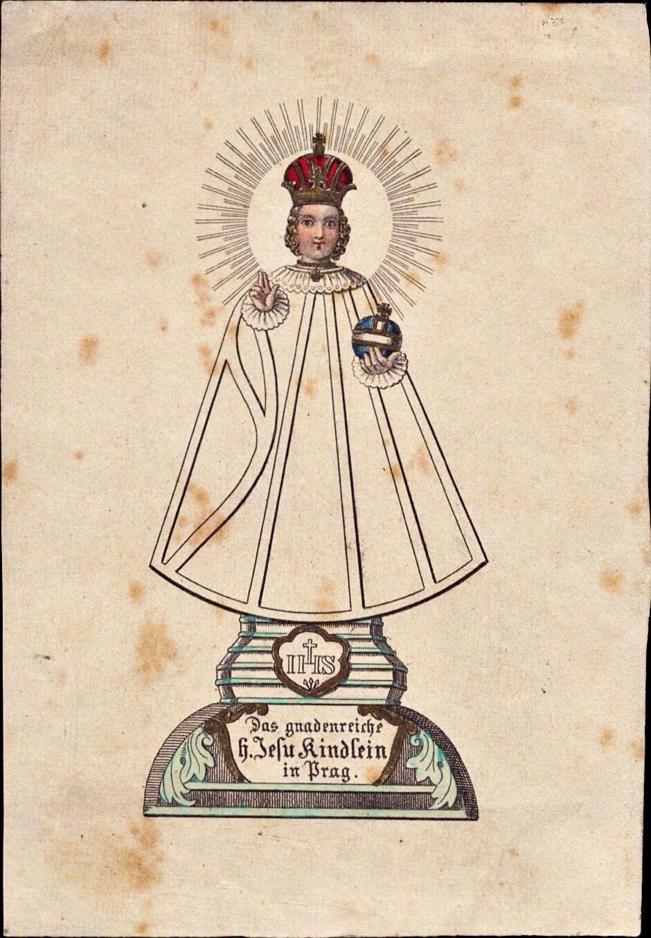 Prague Child Lithography Devotional Picture 19 Century Pilgrimage Holy (Flo-8637