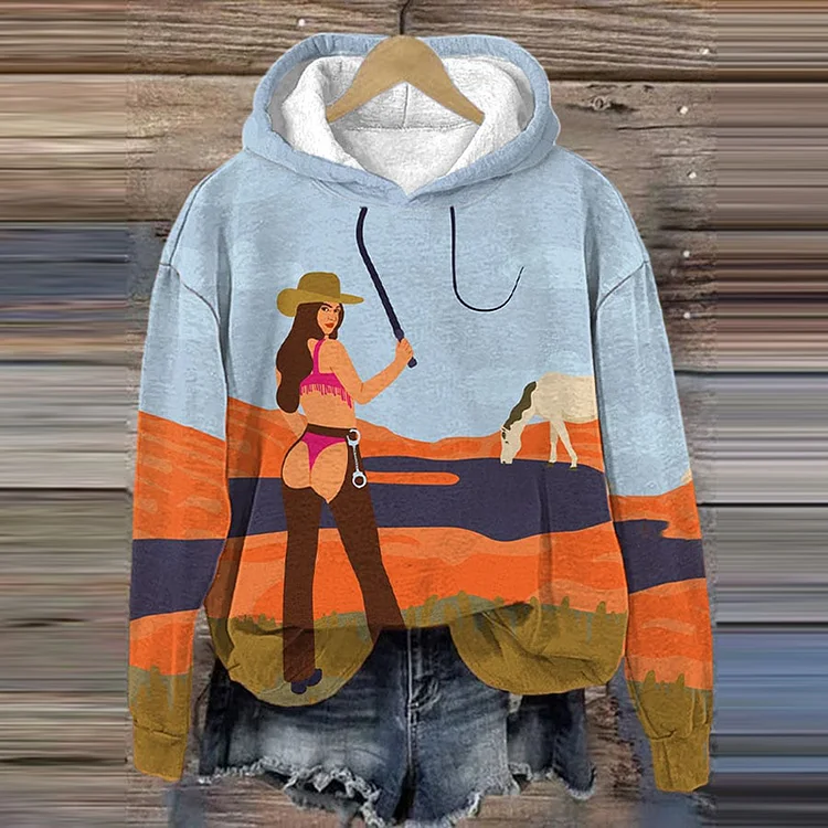 Women's Cowgirl and Horse Print Hoodie