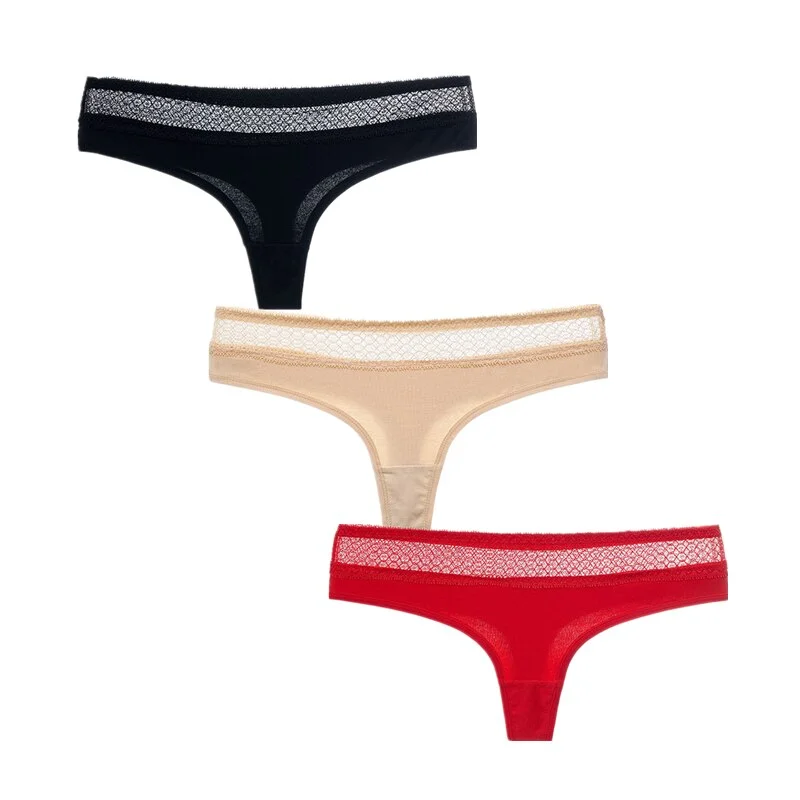 3Pcs/Lot Women G-String Cotton Thongs Solid Sexy Panties Lace Underwear Female T-back Underpants Girls Bikini Panty Thongs 2020
