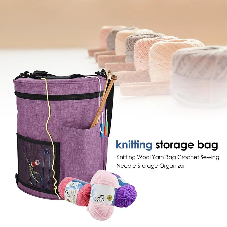 DIY Knitting Storage Bag Portable Yarn Tote Crochet Hooks Holder (Purple)