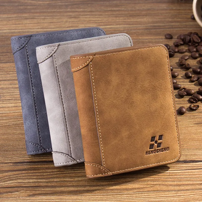 New Men's Wallet Short Frosted Leather Wallet Retro Three Fold Vertical Wallet Youth Korean Multi-Card Wallet 2020