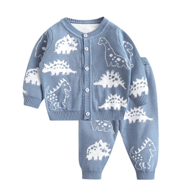Mudkingdom Autumn Winter Baby Boy Knit Sweater Pants Leggings Outfits Clothes  Dinosaur Baby‘s Sets