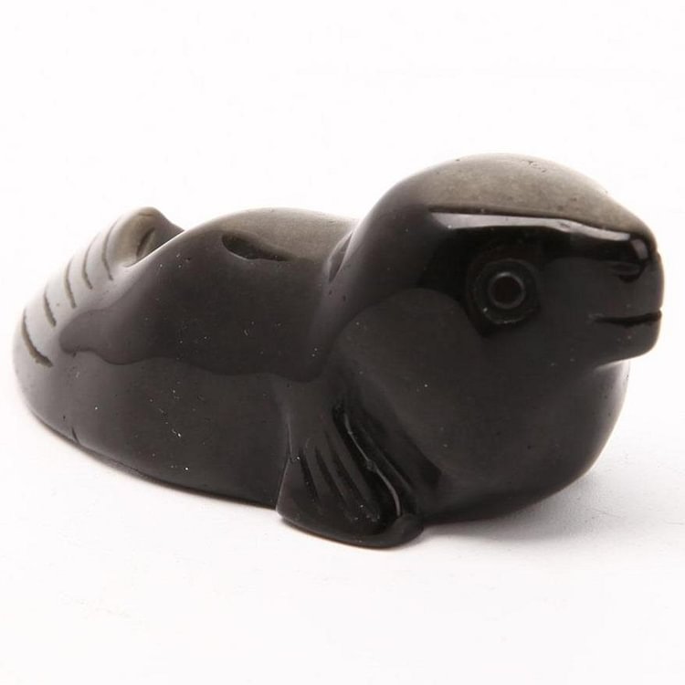 Silver Obsidian Sea Lion Carving Animal Bulk