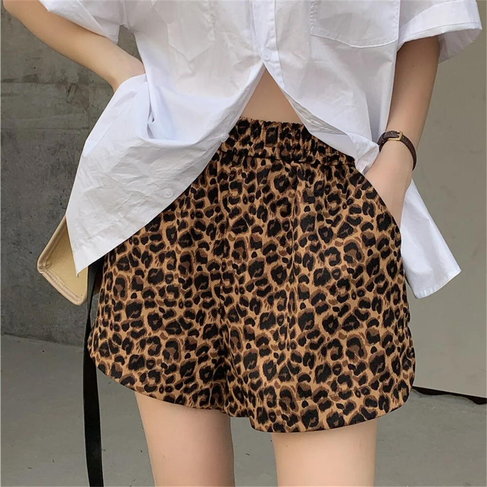 Jangj Alien Kitty Casual Hot Leopard Shorts Women New High Waist Summer Animal Printed 2022 Chic Fashion Slim Loose OL