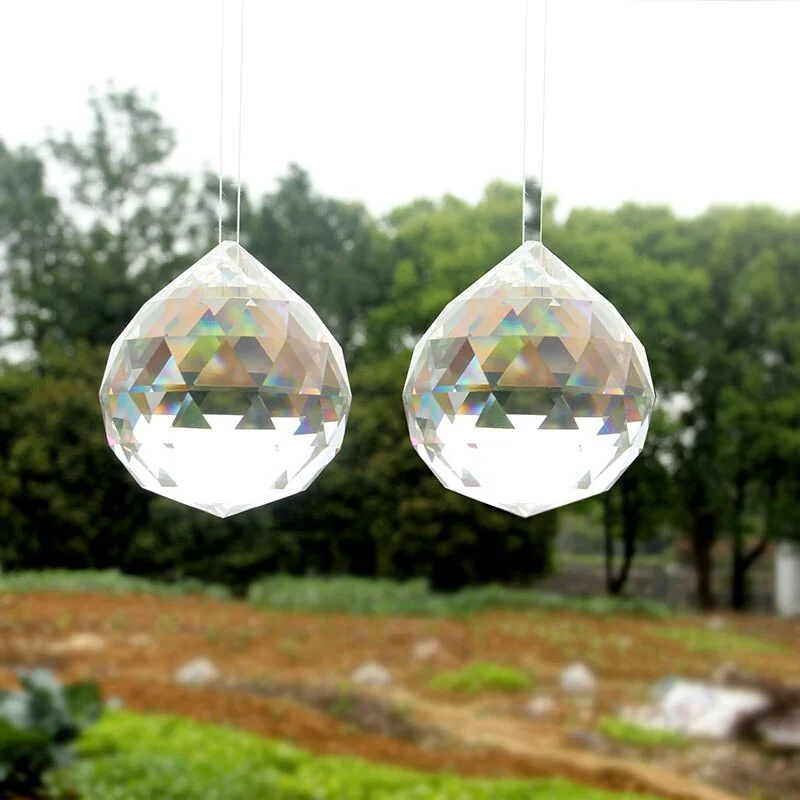 Crystal Suncatcher Pendant Hanging Faceted Ball Glass Prism Chandelier Parts Bead Curtain Fengshui Crafts Home Ornaments Decor