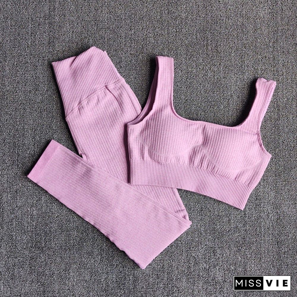 Womens Sportswear Yoga Set Workout Clothes Athletic Wear Sports Gym Legging Seamless