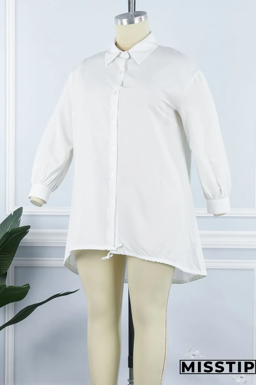 Black Casual Plus Size Solid Patchwork Turndown Collar Shirt Dress