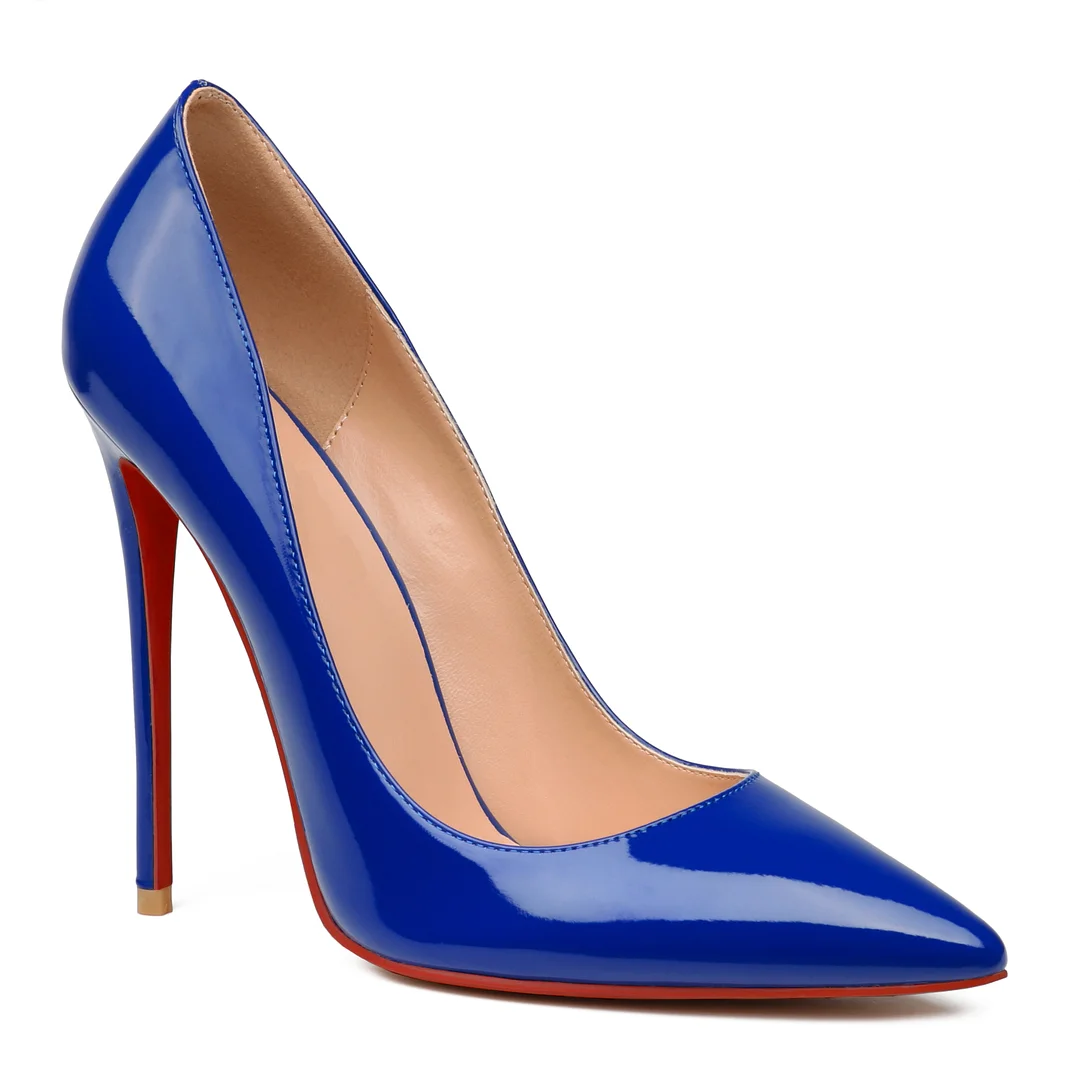 120mm Red Bottom Women's Party Wedding Royal Blue Pumps Heels Patent Shoes-MERUMOTE