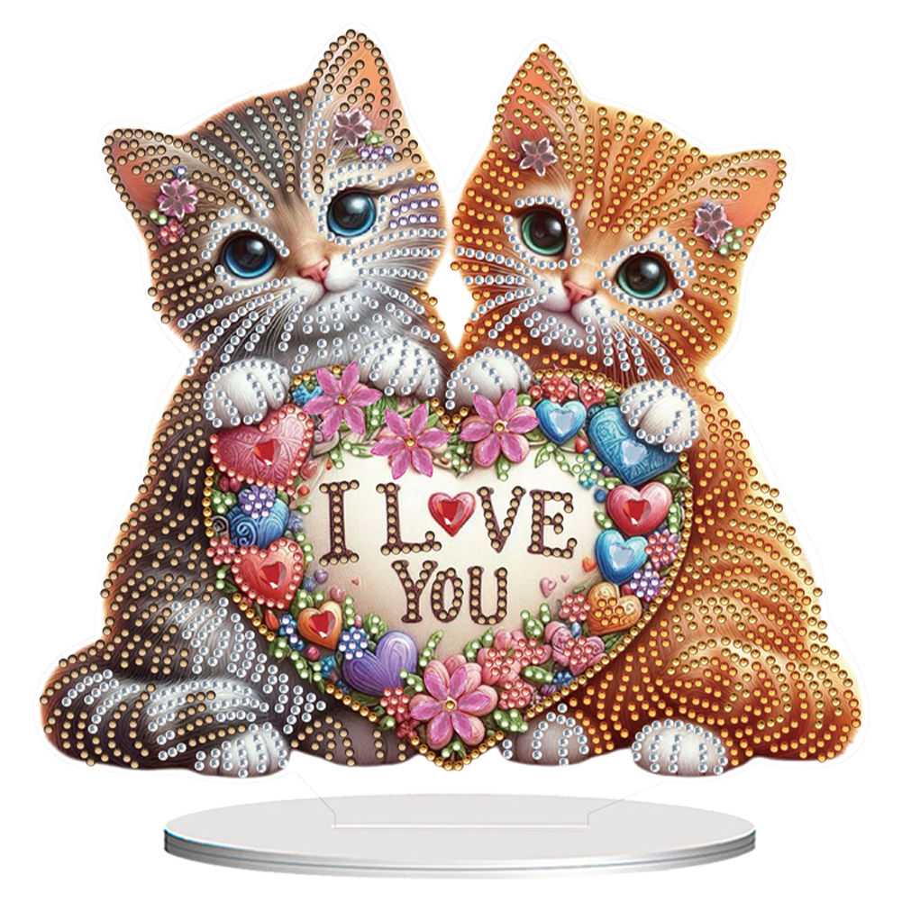 Acrylic Special Shape Love Cats Diamond Painting Desktop Ornaments for Home