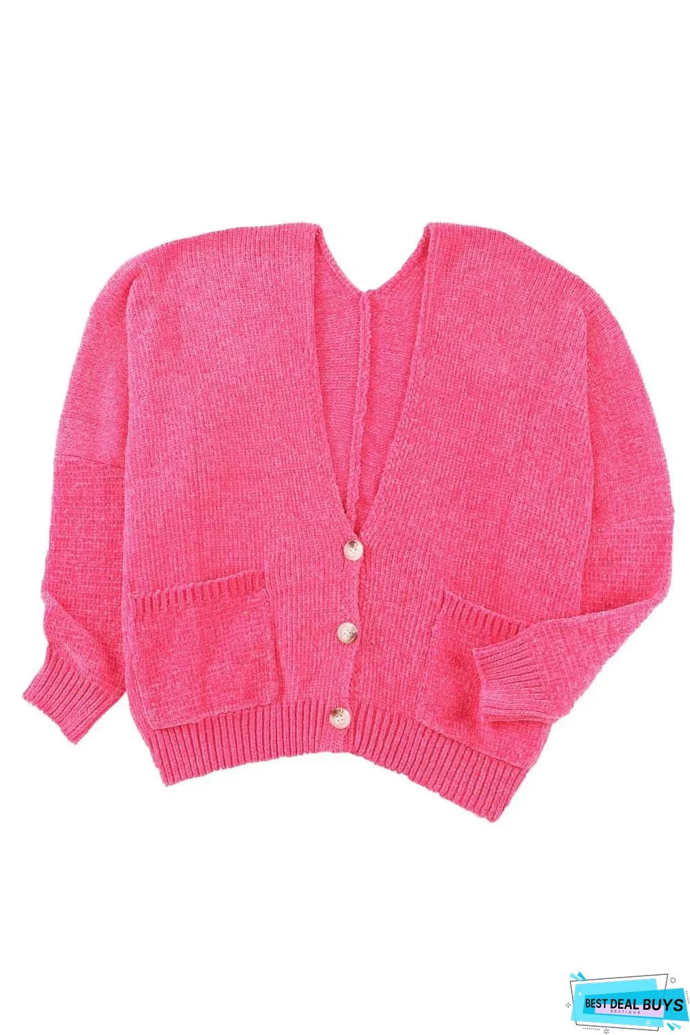 Rose Buttons Front Pocketed Sweater Cardigan