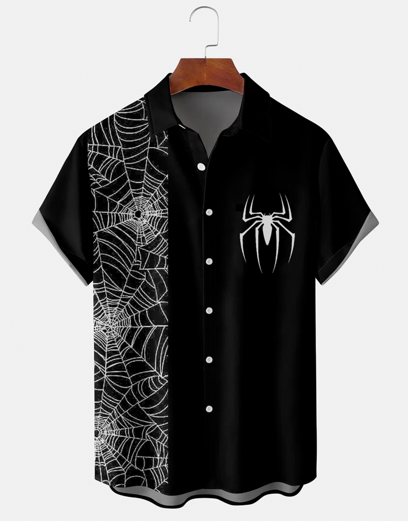 Mens Halloween Spider Print Front Buttons Soft Breathable Casual Hawaiian Shirt / TECHWEAR CLUB / Techwear