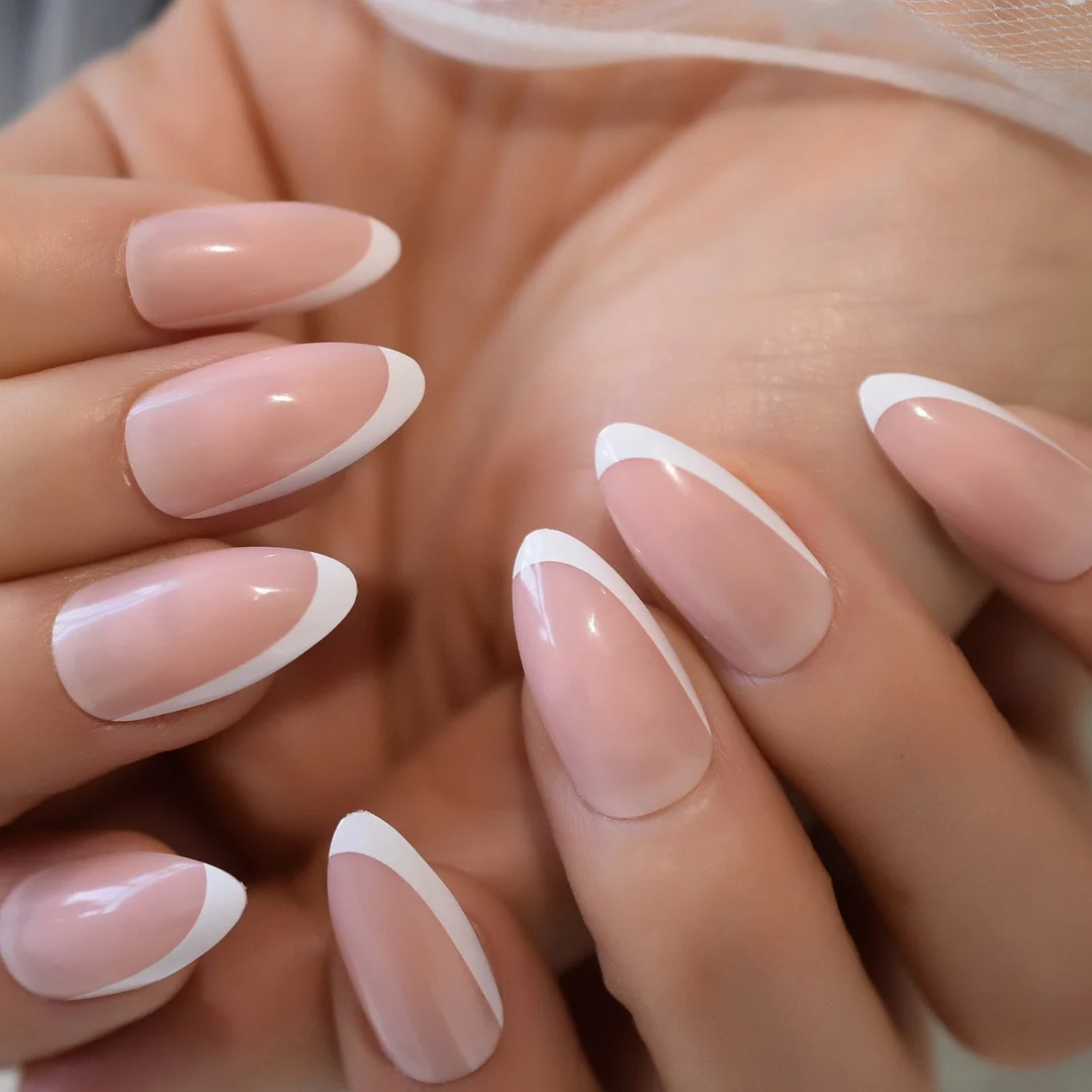 Holographic Glitter Nails Fake Short Stiletto False Nails Ling Pink Shimmer Nail Art Manicure Tips 24-Nail Inspo