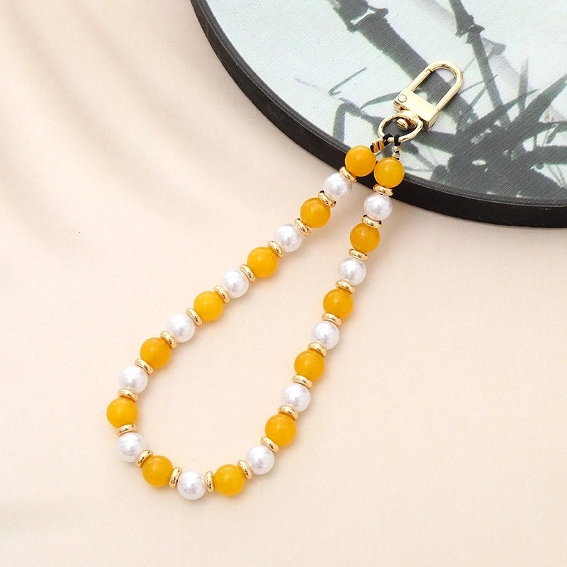 Basic Geometric Artificial Pearl Natural Stone Beaded Mobile Phone Chain