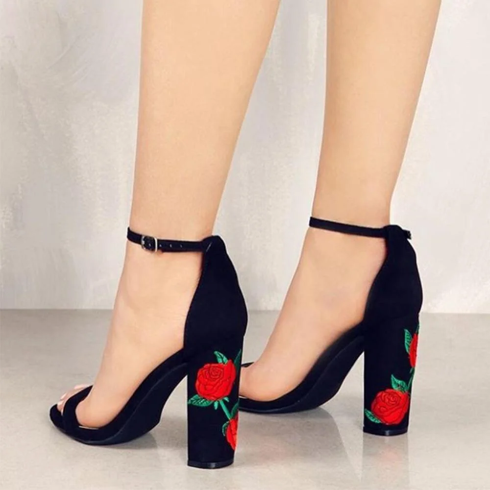 Qengg Suede Shoes Woman Embroider High Heel Women Ethnic Flower Floral Party Shoes Plus Size Zapatos Mujer 1189
