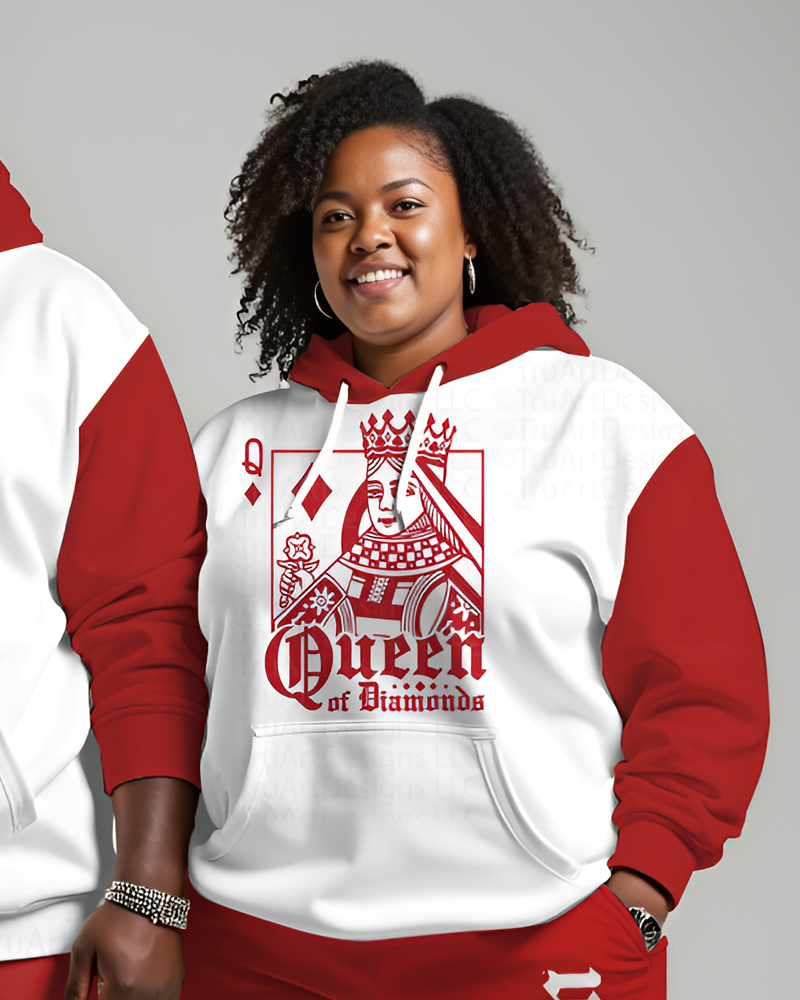 Couple Plus Size Playing Card Art Print Hoodie Set