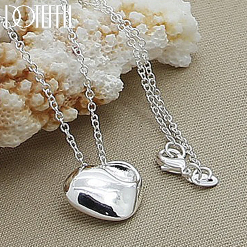 DOTEFFIL 925 Sterling Silver Heart Pendant Necklaces 18 Inch Chain For Woman Jewelry