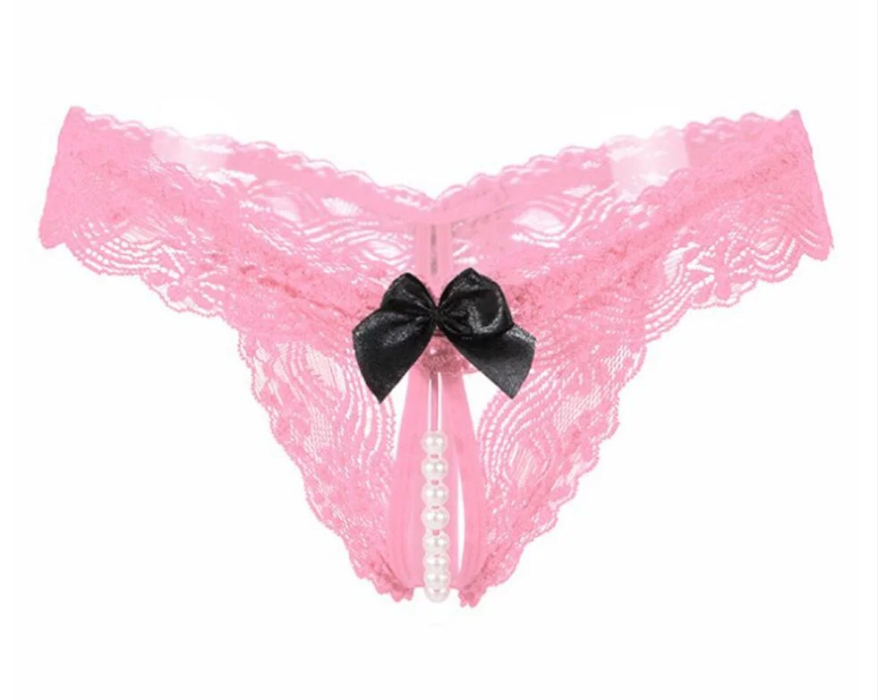 Women's sexy lace underwear open C mesh panties bowknot thong sexy underwear hollow erotic lingerie ladies low waist panties