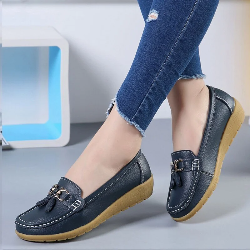 Flats Women Shoes Genuine Leather Ballet Shoes Woman Flats Loafers Moccasins Pu Breathbale Slip On Ladies Shoes Plus Size 35-44