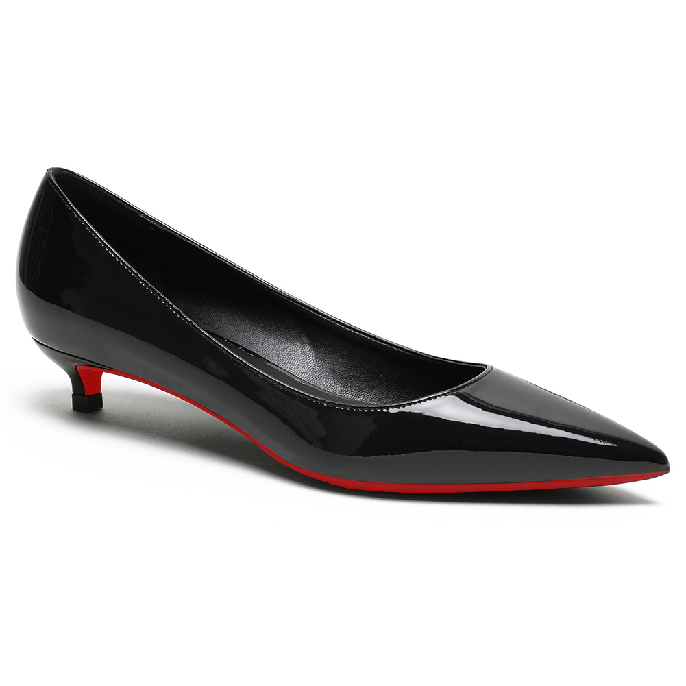 30mm Pointed Toe Red Bottom Kitten Heels Slip On Daily Comfortable Pumps for Women-MERUMOTE