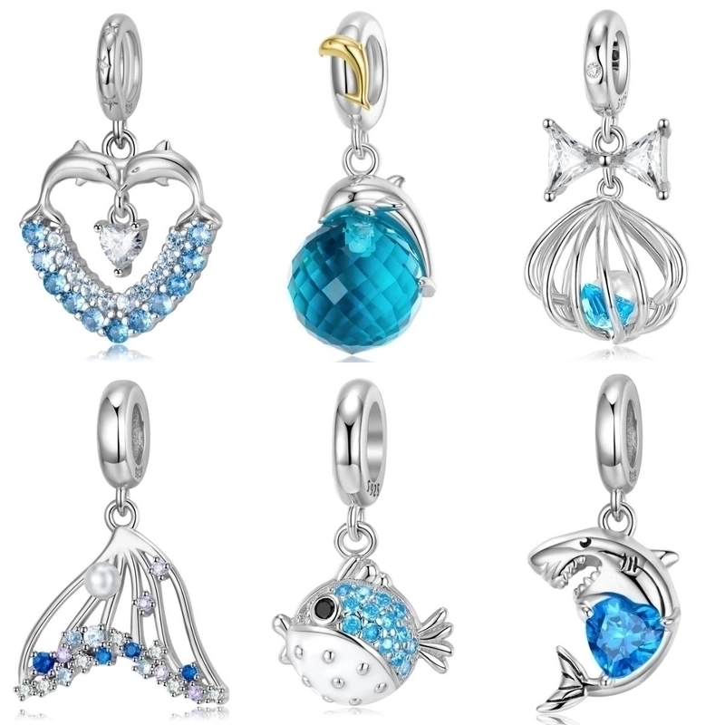 1 Piece 12.8*13.7mm Hole 3~3.9mm 925 Sterling Silver Zircon Dolphin Mermaid Shark Polished Pendant Jewelry Accessories