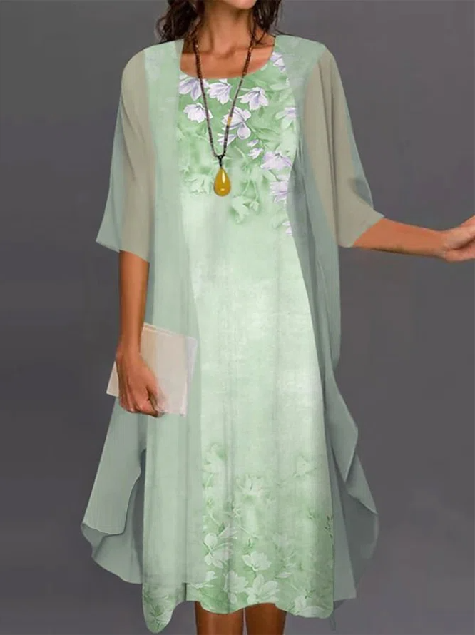 Elegant Floral Short sleeve Woven Dress