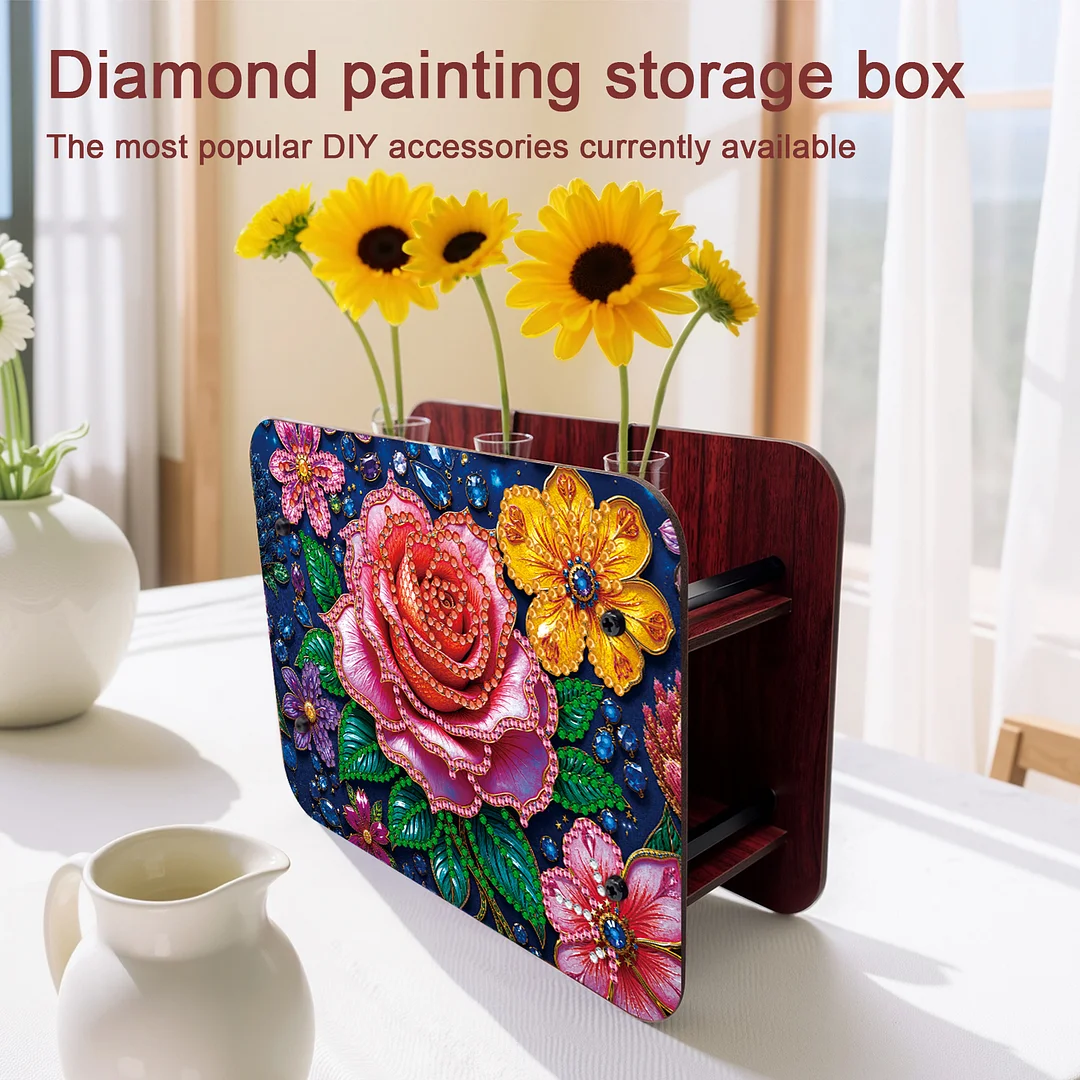 Rose DIY Flower Vase Wooden Double Sided Desktop Diamond Art Kit for Home Decor