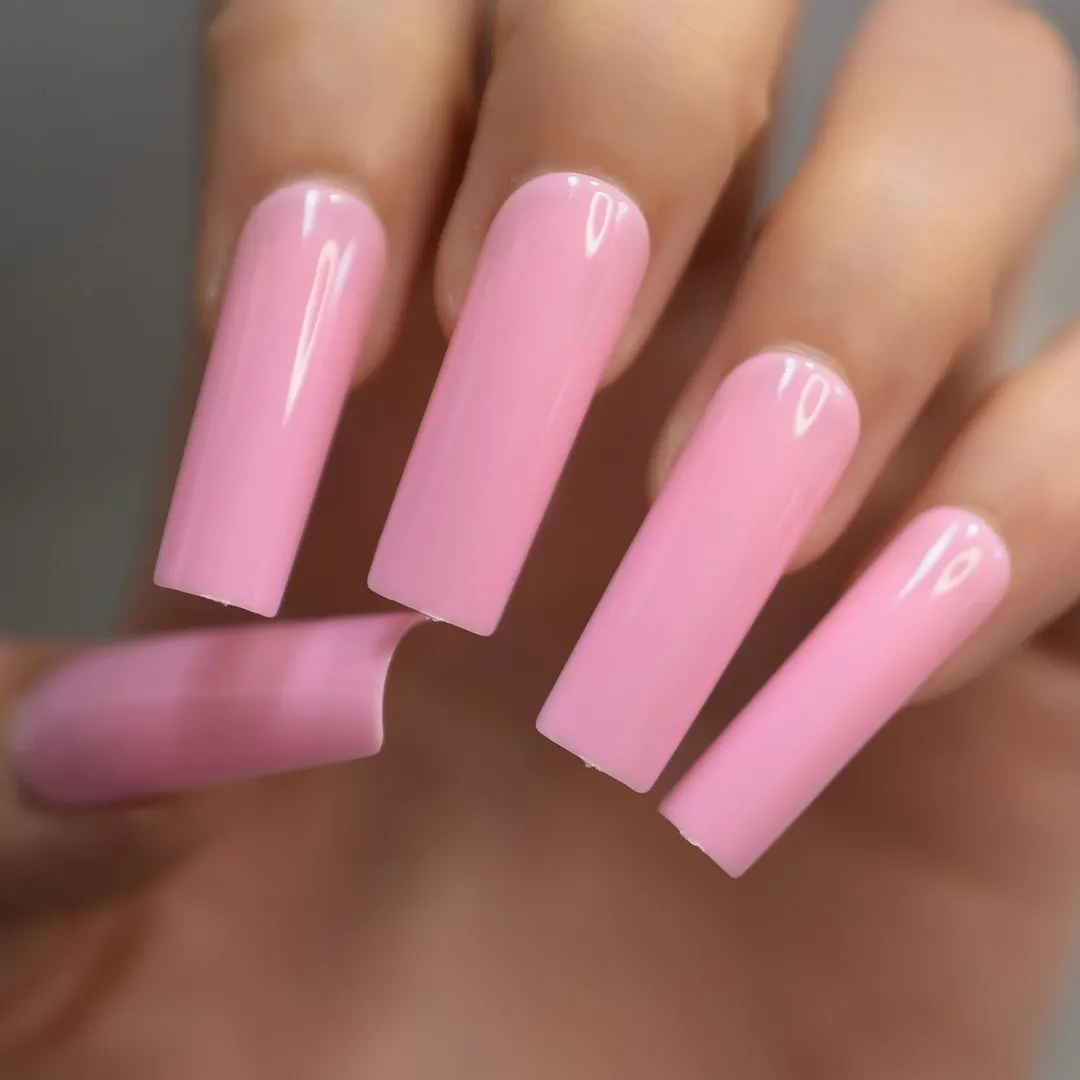 24pcs Long Square Fake Nails Nude White French Tip Press On Nails Full Cover Glossy Gel False Nail Art Manicure for Women-Nail Inspo