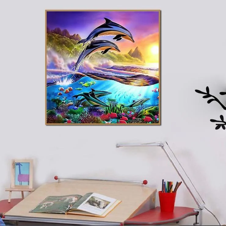 Diamond Painting - Full Round Drill - Jumping Dolphin(30*30cm)