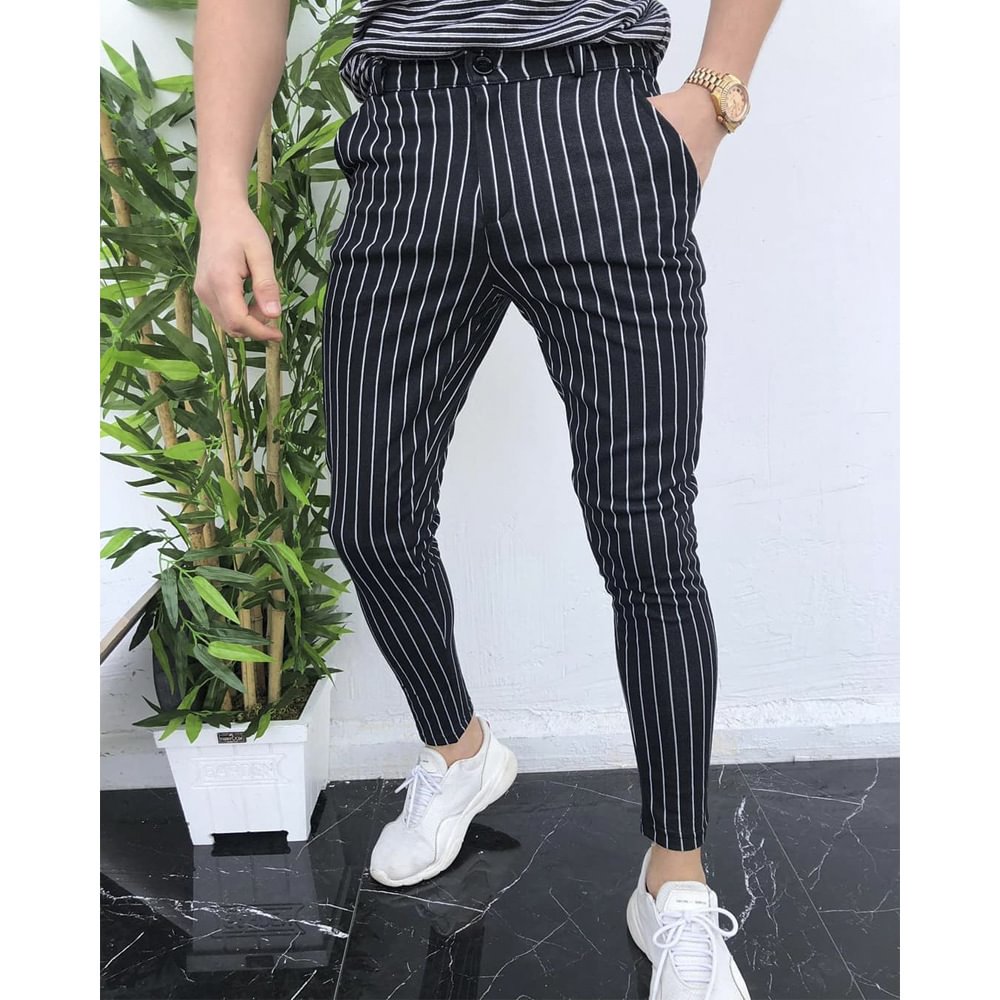 men's fashion colorblock striped casual pants