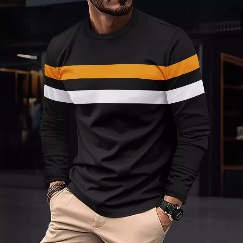 Men's Retro Casual Colorblock Striped Long Sleeve T-Shirt 93347120TO