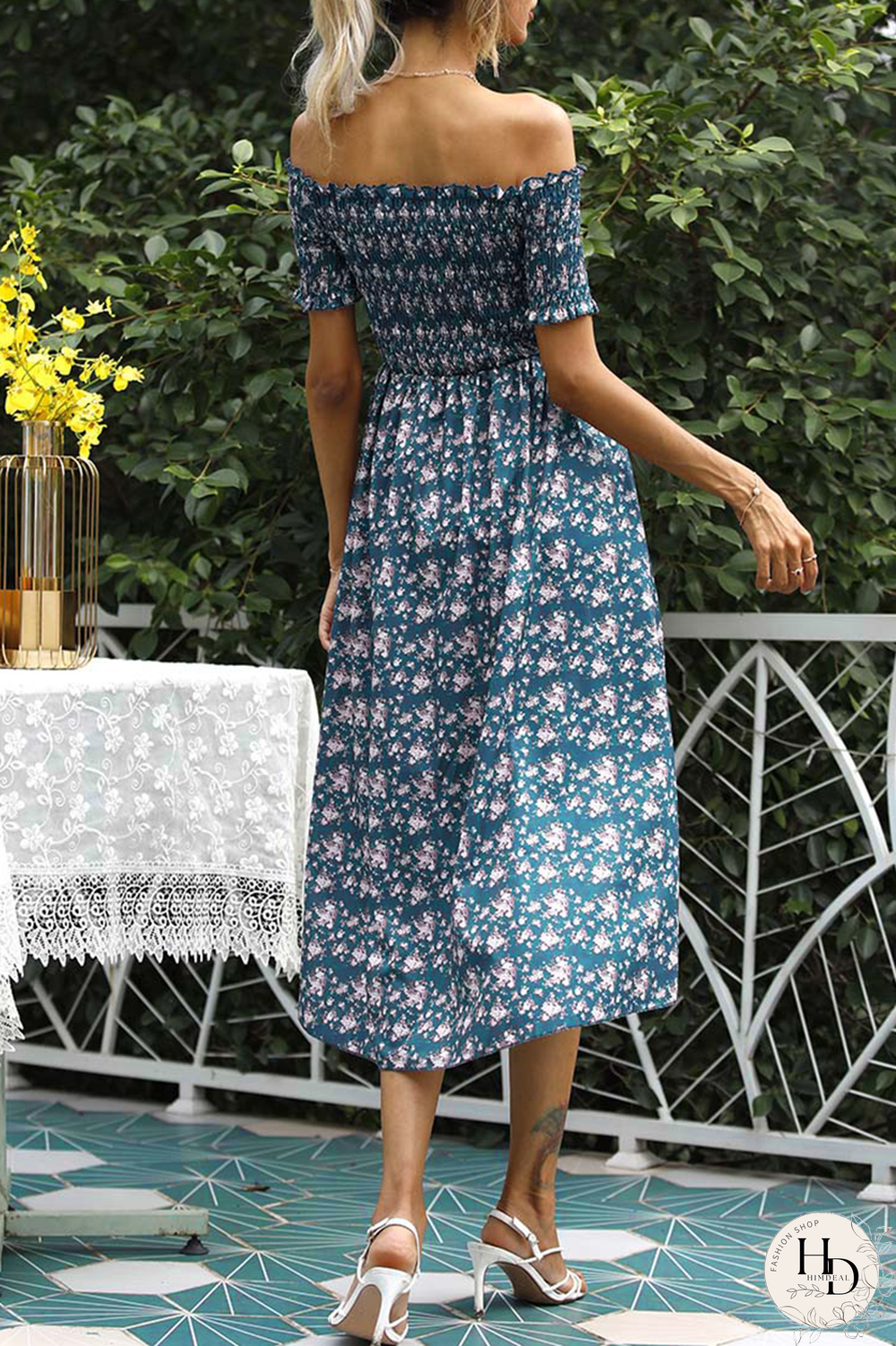 Elegant Floral Split Joint Off the Shoulder A Line Dresses