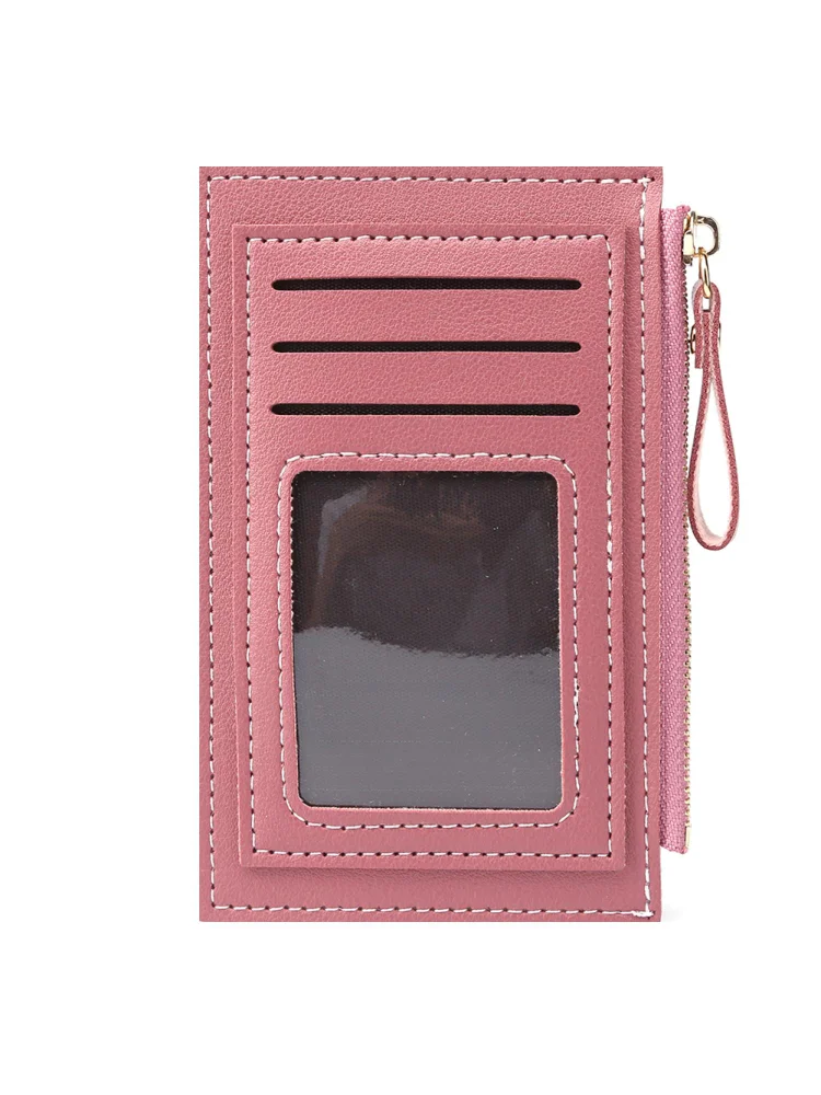 Retro Women PU Leather Solid Color Card Organizer Mini Wallet (Rose Red)