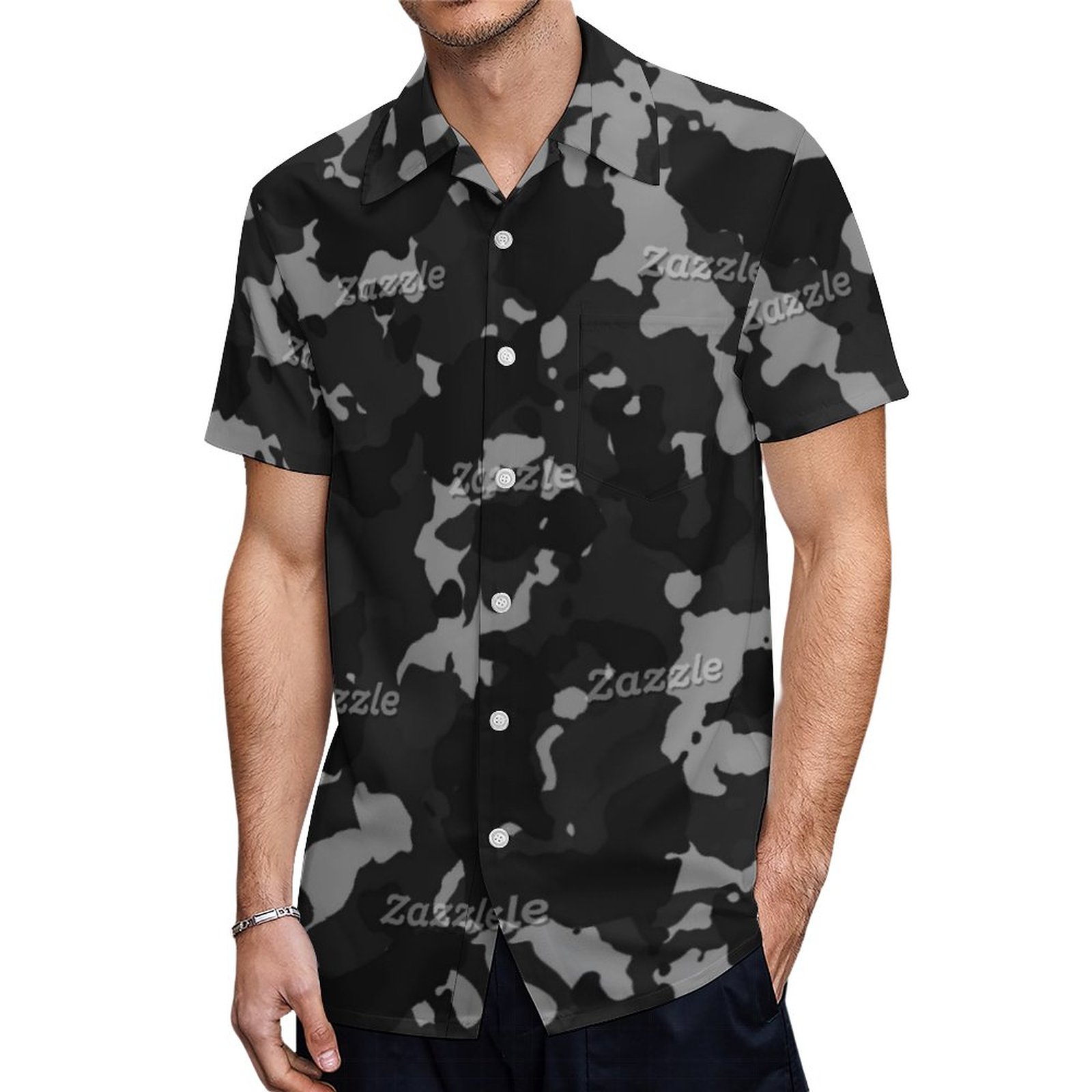 Black Military Army Camouflage Camo Urban Hawaiian Shirt Mens Button Down Tropical Hawaii Beach Shirts