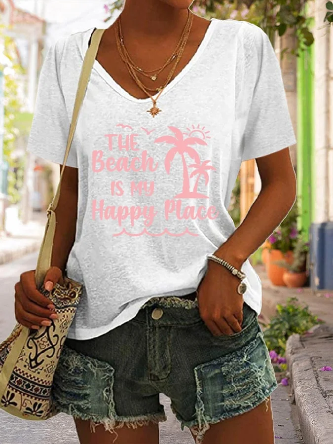 🔥Buy 3 Get 10% Off🔥The Beach Is My Happy Place Casual Print T-Shirt