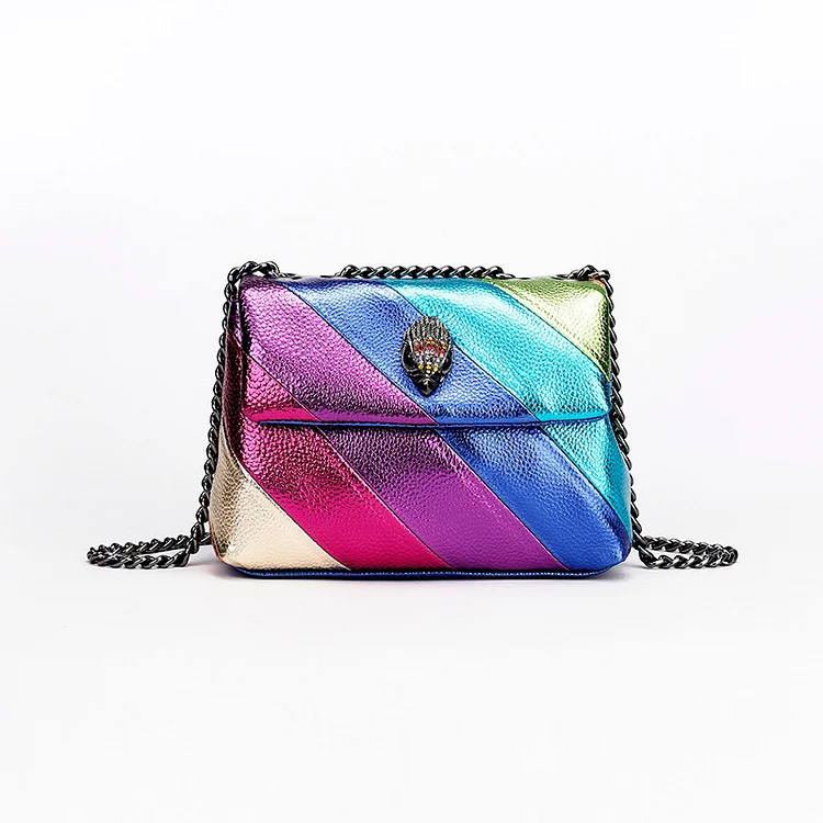 Kurt Geiger Rainbow Women's Bag Contrast Color Spliced Chain Crossbody Bag Eagle Bird Head Shoulder Bag_ viptrois