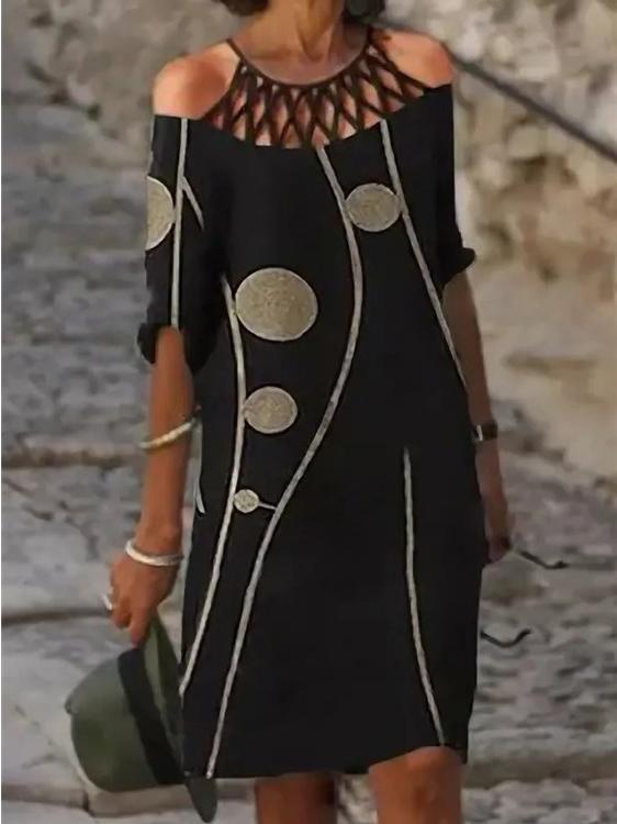 Women's Scoop Neck Short Sleeve Half Sleeve Printed Midi Dress