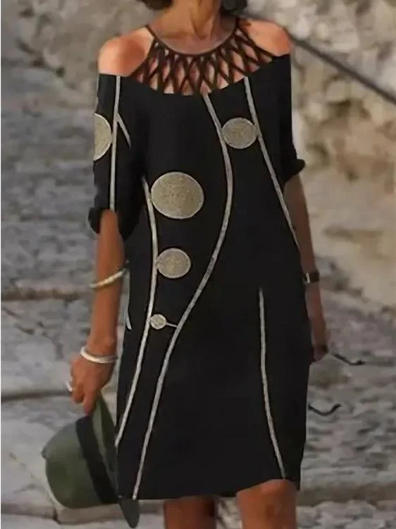 Women's Scoop Neck Short Sleeve Half Sleeve Printed Midi Dress