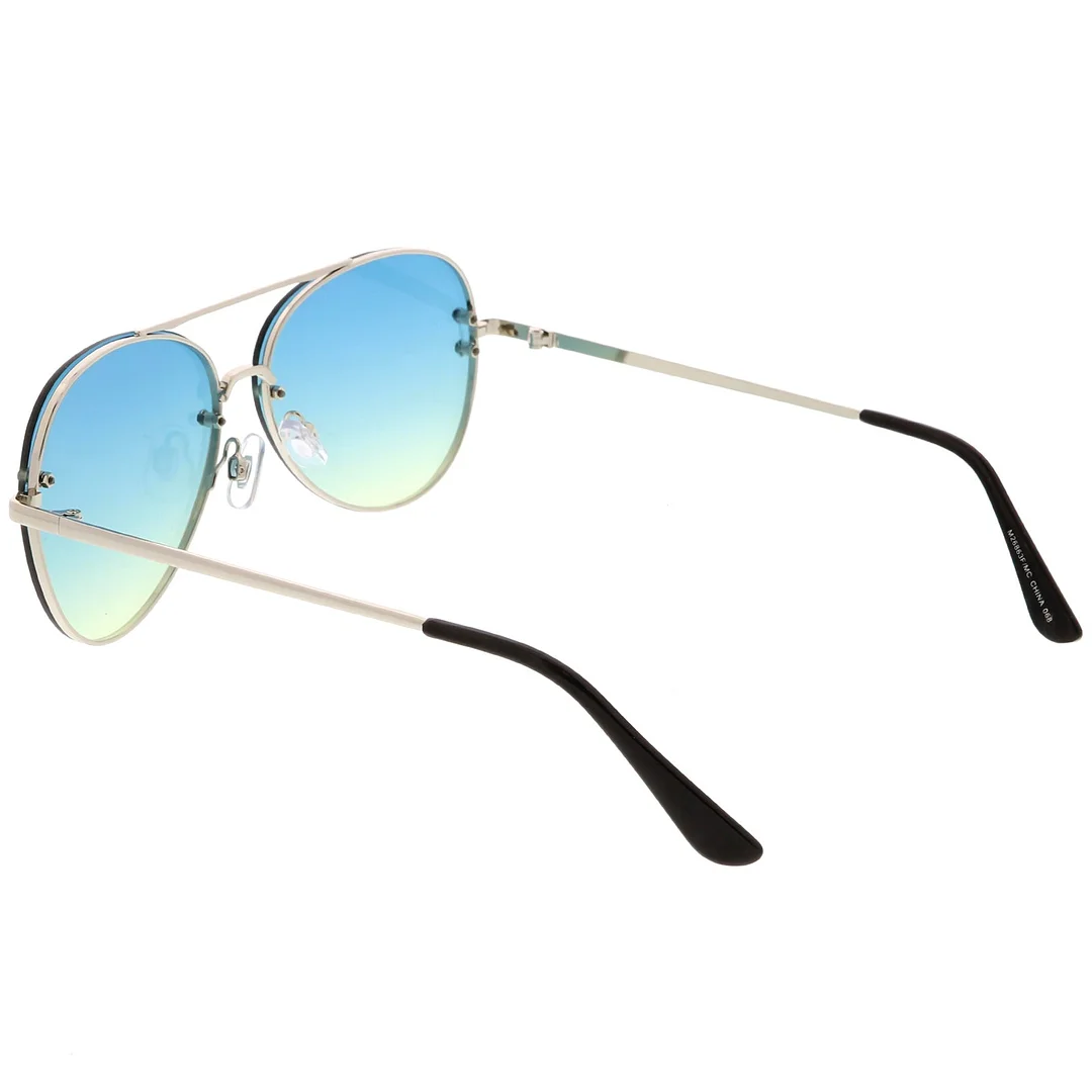 Oversize Rimless Aviator glasses Double Crossbar Gradient Lens 61mm