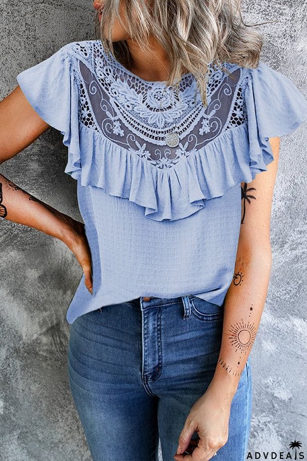 Summer Lace Women's Ruffled Crew Neck Loose Top