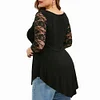 Plus Size Flower Lace Solid Color Irregular Perspective Crew Neck Top