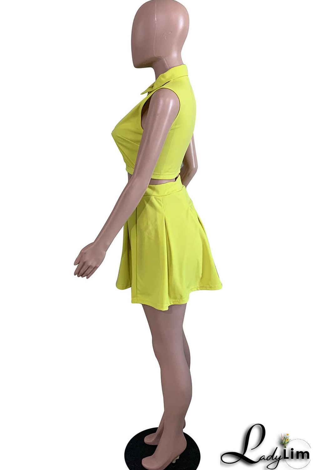 Black Casual Solid Split Joint Turndown Collar Sleeveless Two Pieces