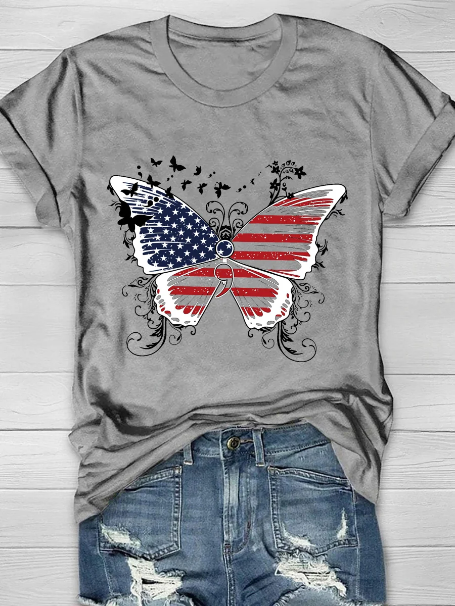 Butterfly Flag Print Short Sleeve T-Shirt